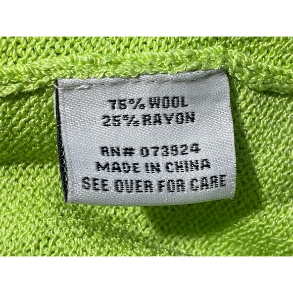 Toula Wool Blend Cardigan Sweater Size 12 Lime Green Rhinestone Ruffled Collar - Picture 8 of 9